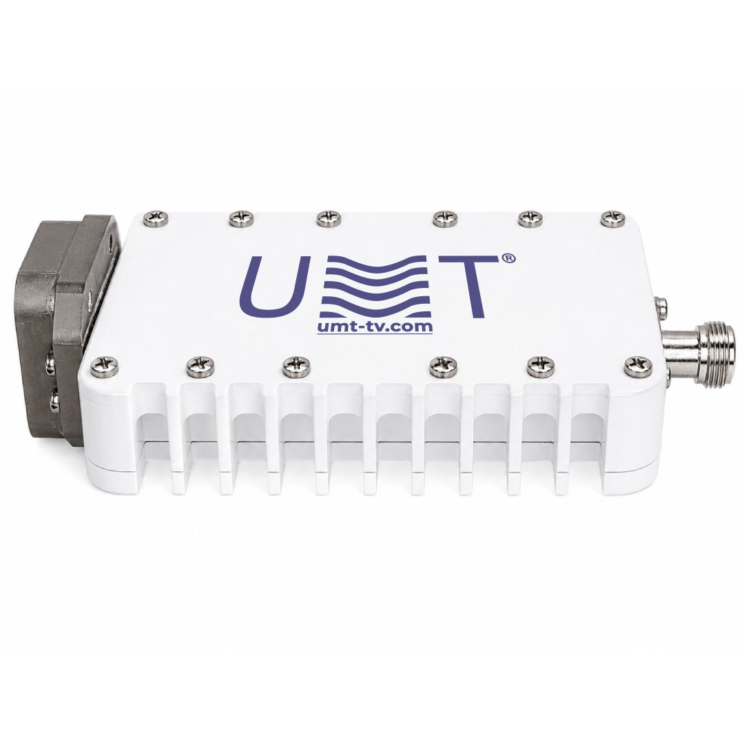 Compact Ku-band BUC with WR75 waveguide and PBR120 flange