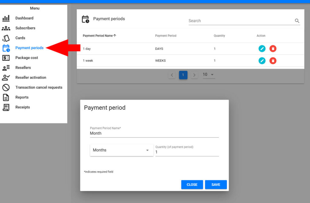 Payment Periods – Flexible Billing Cycles Configuration The Payment Periods section in the UMT Web Billing Management System for DVCrypt CAS allows administrators to define and manage billing intervals used across subscriber plans, packages, and reseller accounts. These settings control how frequently subscribers are billed and how long their access to services remains active after payment. Overview The Payment Periods table provides a quick overview of all available billing intervals used in the system. Each period defines the length and time unit of a payment cycle. Administrators can easily search, edit or add new billing periods based on business requirements. Example entries: Name Unit Quantity 1 day DAYS 1 1 week WEEKS 1 Month MONTHS 1 This configuration ensures full flexibility – whether your business model requires daily prepaid access, weekly renewals, or monthly subscription billing. Payment Period Settings Form When creating or editing a payment period, the system displays the following fields: Field Description Payment Period Name* The display name for the billing interval (e.g., 1 day, 1 week, Month). This field is mandatory. Time Unit Select the unit of measurement — Days, Weeks, or Months. Defines the duration type for billing. Quantity (of Payment Period) Specify the numeric value that represents how long the billing cycle lasts (for example, 1 = one day, week, or month). Required Fields Fields marked with an asterisk (*) must be completed before saving. Key Features and Benefits • Flexible Billing Options: Create unlimited custom billing cycles (daily, weekly, monthly, quarterly, yearly). • Automation Integration: Automatically calculates next renewal dates based on selected payment periods. • Unified Structure: Ensures consistency across subscriber packages, resellers, and CAS synchronization schedules. • Search and Filter Tools: Quickly find and manage existing billing periods from the admin dashboard. The Payment Periods module gives operators complete control over how often subscribers are billed and services are renewed. By defining standardized billing intervals – from daily micro-payments to monthly subscriptions – the UMT Web Billing System makes it easy to align business logic, customer preferences, and CAS access timing for efficient and transparent operations. 
