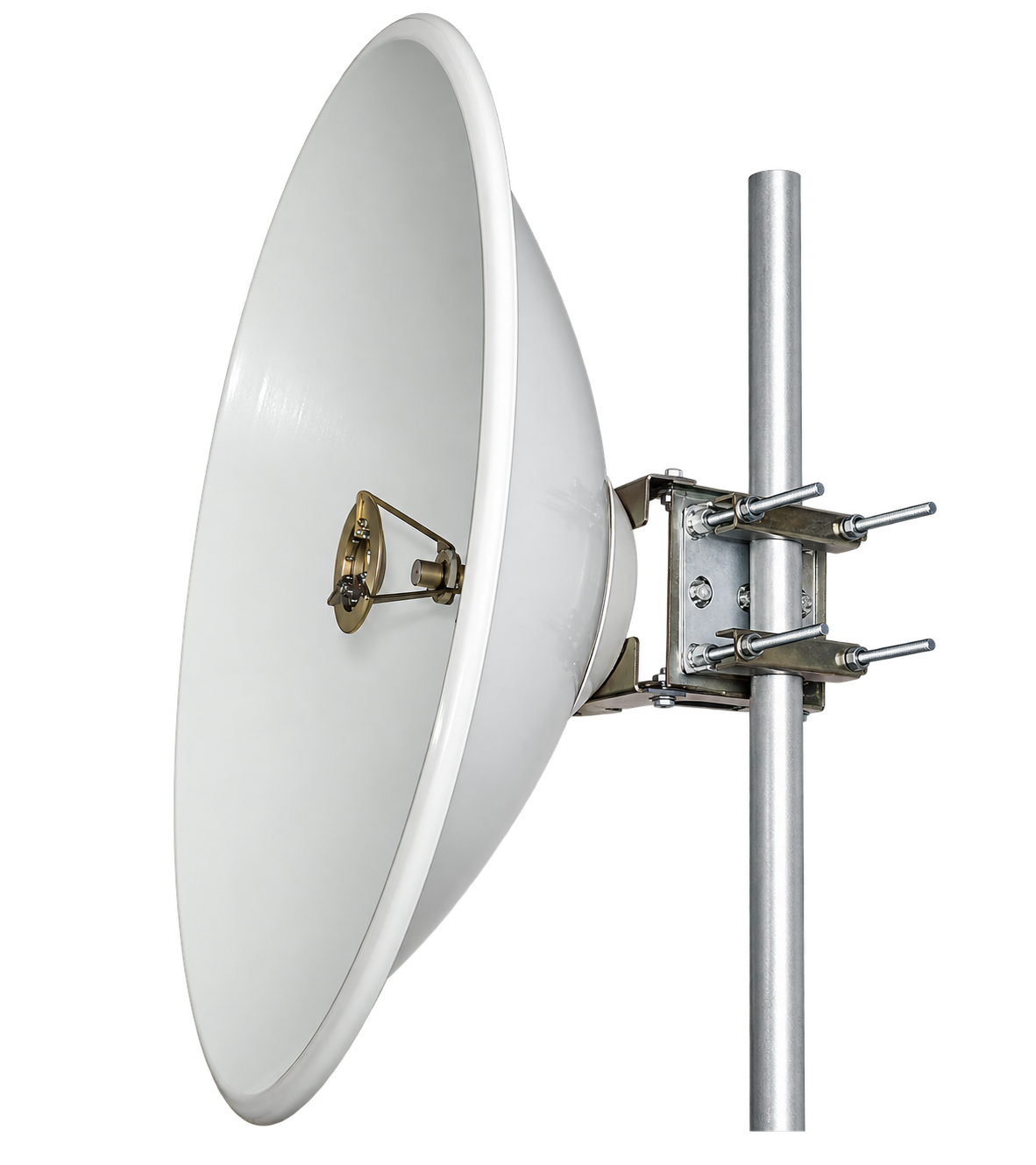 UMT DRA-Ku09 Ku-band directional antenna installed on a pipe, side profile