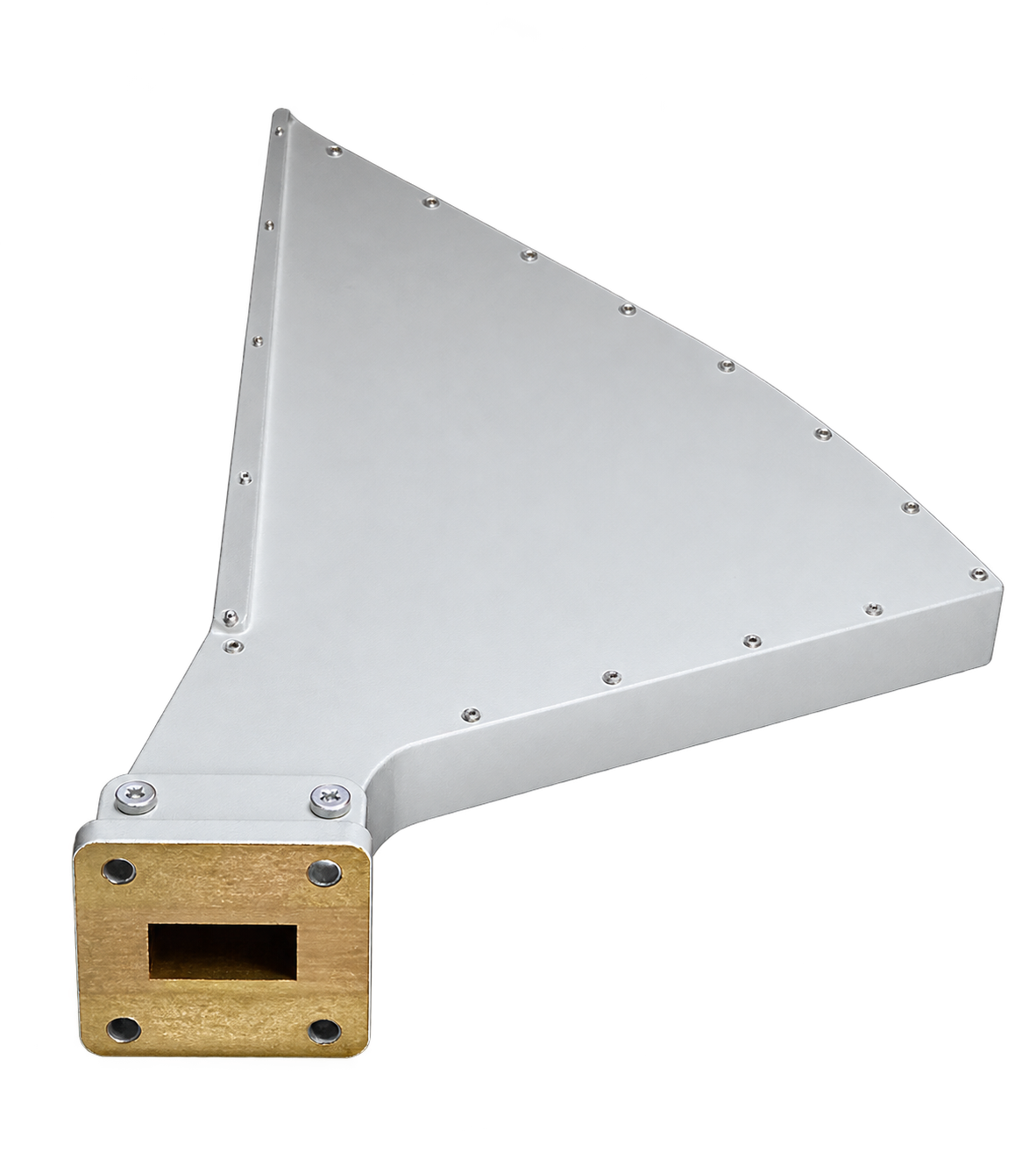 HPSA-KuH120 Ku-band horn-parabolic sector antenna, bottom view, 10–15 GHz, 17 dBi, horizontal polarization