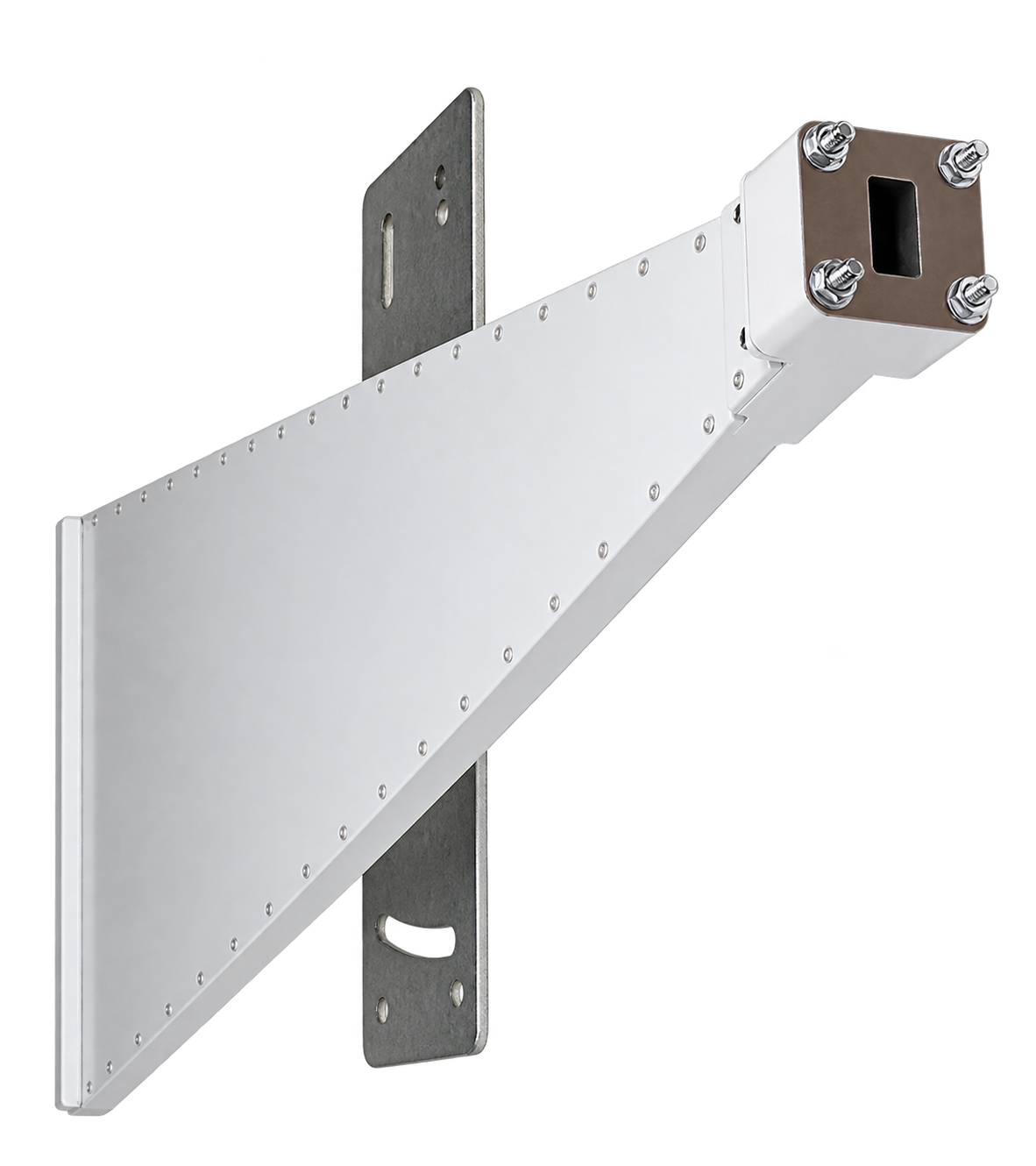 Rear view of the UMT LSA-KuH120 v2 long sector antenna with feed input