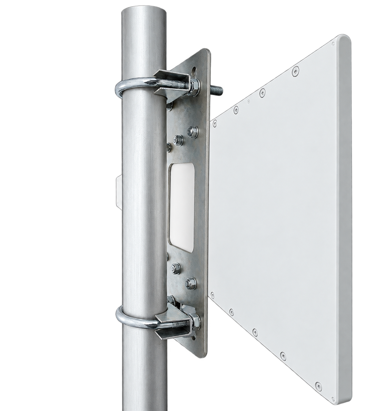 Side view of the UMT LSA-KuH120 v2 on a vertical pipe mount